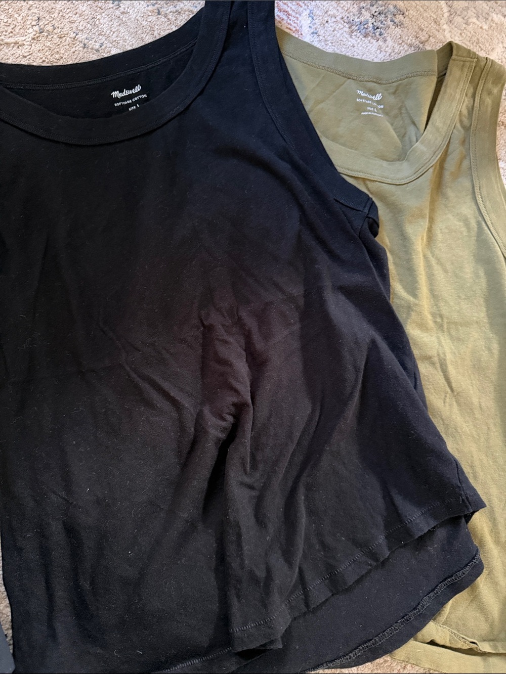 Madewell black and Olive Green Sleeveless Tank Tops - 3-Pack